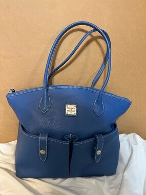 Dooney & Bourke Cobalt Blue Pebbled Leather Tote with Front Pockets